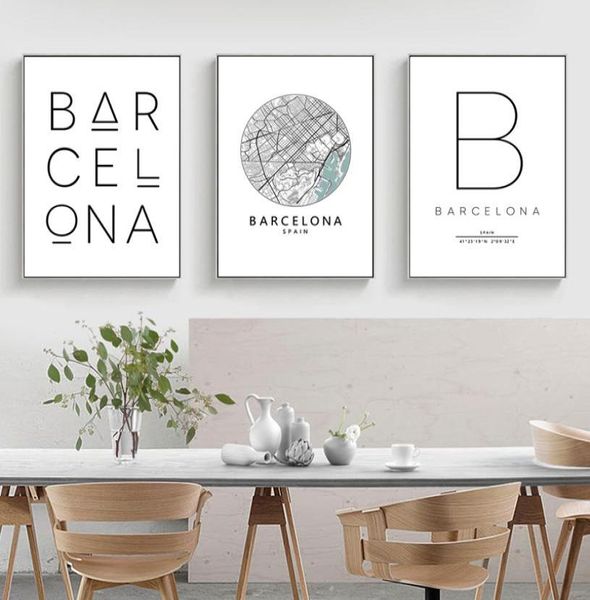 BARCELONA Print City Mapa Poster Espanhol Barcelona Arte da parede Moderna Pintura Impressão Imprimir Minimalista Nórdica Decoração de Casa9299442