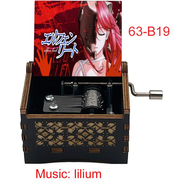 Hot Sale Black Wooden Elfen Lied Music Box 18 Notes Lilium Musical Theme Handed Kids Friend Birthday Christmas Linda Anime Presente