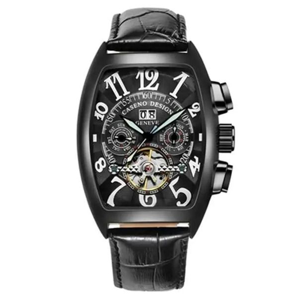 Ginevra Luxury Leather Band Auto-Win-Win-Wind Mechanical Watch Dropshipping Day Skeleton Automatic Men Watches Gifts Franck Muller Exquisite Black Famous Mark 9t61