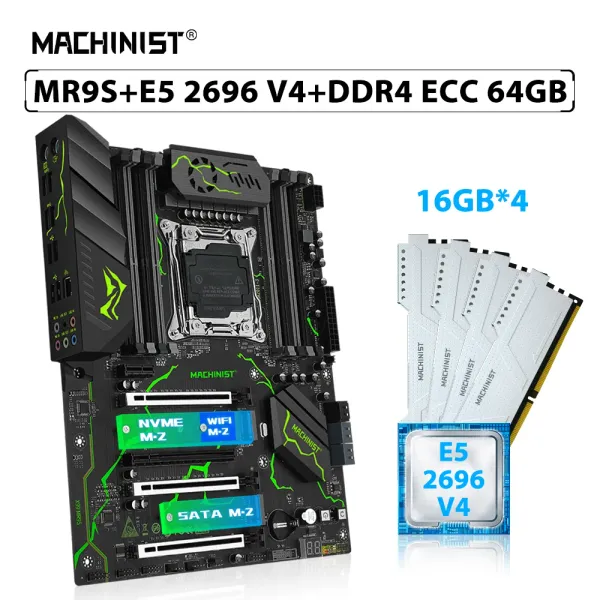 Motherboards Maschinist X99 MR9S Motherboard Kit LGA 20113 Set Xeon E5 2696 V4 -Prozessor CPU 64GB = 4PCS*16 GB ECC DDR4 MEMORY RAM NVME M.2 SATA