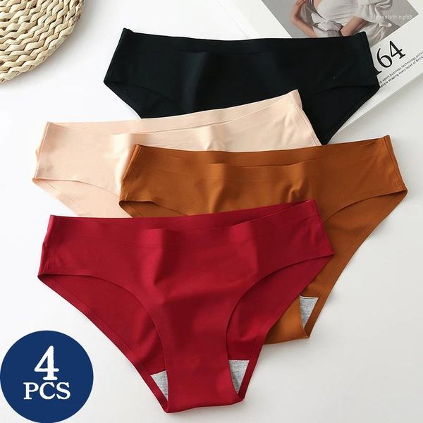 Frauen Höschen 4pcs/Set Silk Satin weibliche Unterwäsche 13 Farben Strumpf Frauen nahtlose Dessous gemütliche Briefs Frau Sportunterhose