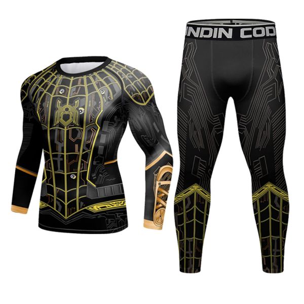 MMA Rash Guard T-shirts Set maschile set di vestiti addestrati in boxe bjj gi rashGuard muay thai shorts mma workout jogging sportswear