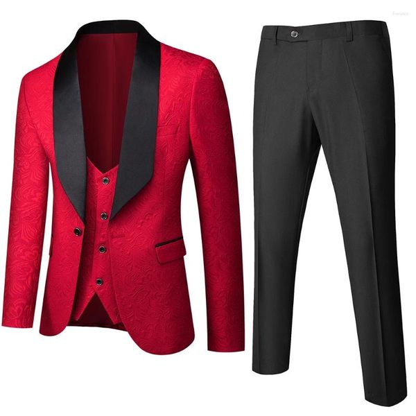 Erkekler Takım Sonbahar Beyaz Erkekler Düğün Üç Parça Büyük Boy S-5XL Blazer Setleri Palto Pantolon Yelek Moda Slim 6 Renk Seçenekleri