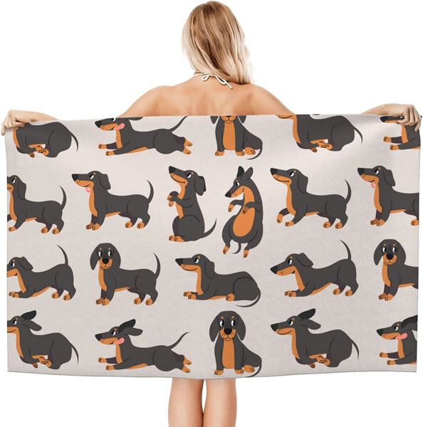 Microfiber engraçado Dachshund Beach Towel para adultos crianças praia esporte cães fofos Animais à prova de areia Towels de piscina de praia Acessório