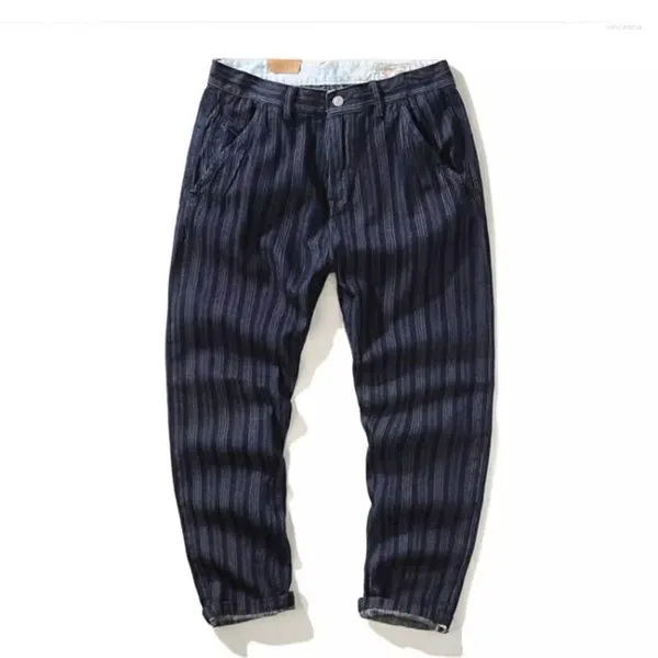 Herren Jeans McIKKNY Men Fracht Vintage Striped Hosen Nationaler Stil Blau Jeanshose