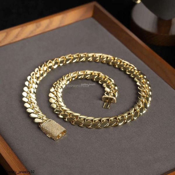 Pulseira de ouro 14k Bracelete de pulseira gelada Miami Chain Chain Link Chain de aço inoxidável por atacado