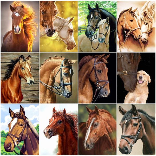 Huacan Diamond Painting Full Square Horse Diamond Bordery Animal Picture 5D Diy Mosaic Rhinestone Decoração em casa