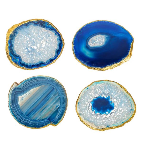 Laje de ágata azul natural para decoração em casa, mineral de cristal, base de xícara, fatia de ágata druzzy, pedra decorativa, 10-12 cm, 1pc