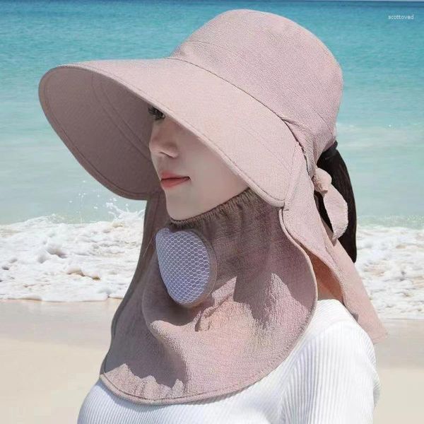 Chapéus largos de borda chapéu de verão mulheres ciclismo ao ar livre máscara de face máscara de sol respirável sol sol casual casual visor