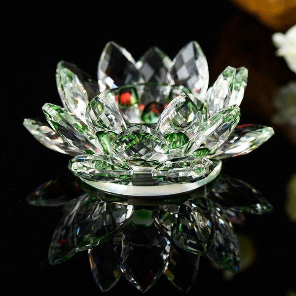 7 cores Crystal Glass Lotus Flower Candle Tea Light Holder Buddhist Candlestick May25 Drop Shipp