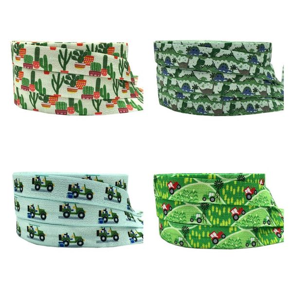 10 Yards 16mm Camper Farm Cactus Fold Over Elastic Band Diy Cabelo Tirada Band Acessórios de Roupas de Cabeça Elastic Band Band Band