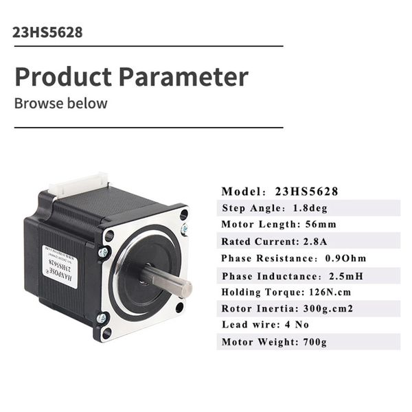 NEMA23 Motor de passo 23hs5628 4 líderes 57 Series Motor 2.8a 126n.cm de altura de alta eficiência para equipamento de monitor de impressora 3D 3D