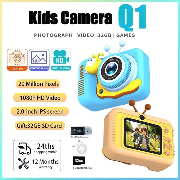 Tonish Snail Children Camera Cartoon Case Mini Câmera Digital Toy HD Dual Lens Vídeo Câmera Toys Câmera Presentes Para Crianças 240327