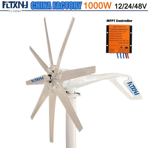 China Factory 5000W 12V 24V 48V 8 lame Generatore di turbina eolica Generatore a vento da 1KW con controller MPPT per uso domestico