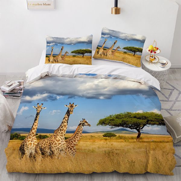 Set di coperture per piumone giraffe King/Queen Size, Copertina per piumino per animali safari tropicali, piatto da letto con stampa giraffa divertente per adolescenti per bambini