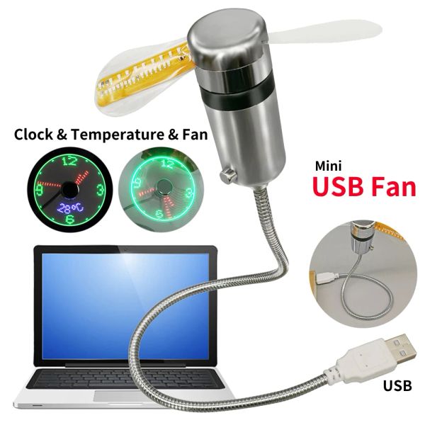 Gadgets gadgets USB Fãs de relógio Hora e temperatura Exibir pequena noite Mini Fan Fan Summer DC 5V Por laptop Mobile Changer PC