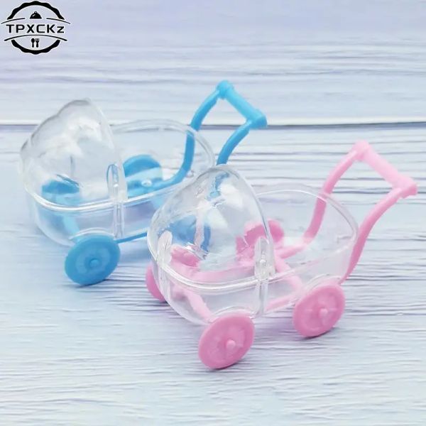 6 PCs/Definir Plastic Mini Baby Stroller Bassinet Caixas de doces transparentes Caixa de presente transparente Decoração de festas de aniversário do chá de bebê