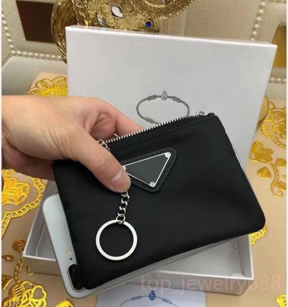 Luxus -Designer Keychain Storage Bags Dreieck Signatur Reißverschluss Tasche Geldbeutel Schwarzer Nylon -Leinwand Beutel für Mode Männer Frauen Mini -Brieftaschenauto Schlüsselring Marke Schlüsselkaint
