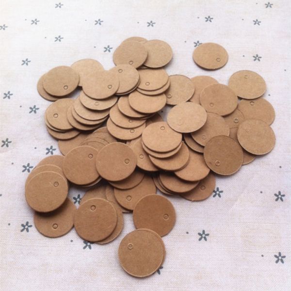 100 pezzi di carta marrone kraft marrone etichette bianche carta rotonda di carta rotonda regalo tag tag mini round alimentari etichetta 2*2 cm