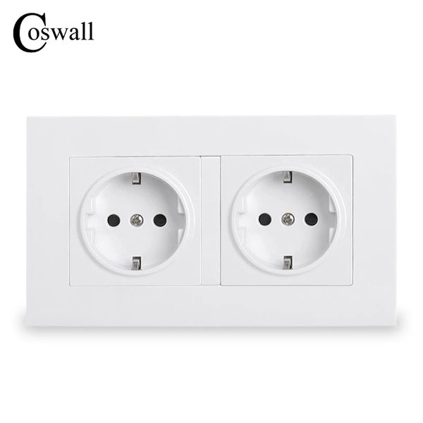 Coswall 2 Gang Russland Spanien EU Standard Wandsteck mit 2/4 USB-Typ-C-Ladungsanschluss versteckt Soft LED-Anzeige PC Panel Weiß