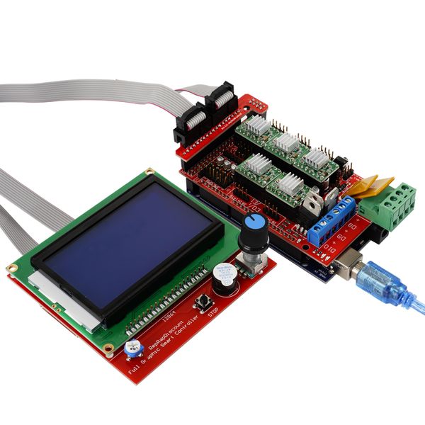 Peças da impressora mega 3D 12864 LCD 2004 Painel de controle LCD Rampas de tela do módulo de controle do controlador de exibição Mega2560 DIY Kit A4988