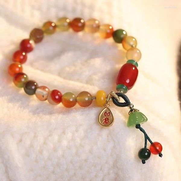 Strand Çin tarzı renkli boncuklu bilezik kadınlar için attakt şanslı servet kristal imitasyon yeşim takı mücevher hediyesi
