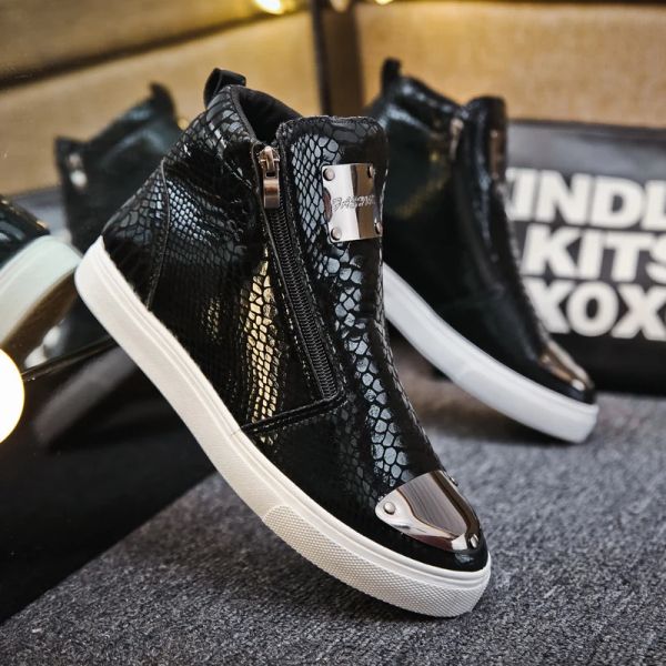 Botas na moda Trendy Black High Top Men's Skateboard Shoes Hip Hop Skin Skin Sneakers Luxury Men Men Outdoor Casual Sport Skateboard Shoes Man