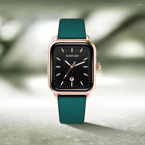 Armbanduhr modische Uhr Elegante Rechteck -Zifferblatt Frauenquarz mit Silikongurt Freizeit Mode Armbanduhr für Damen Girls