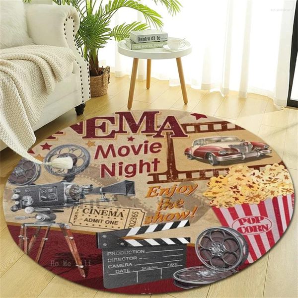 Carpets Cinema Retro Poster Film Film Night Entertainment Leisure Vintage Studio Round Tappet