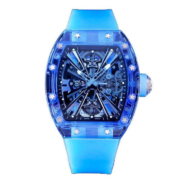 Designer de luxo Relógio relógios mecânicos Caso transparente Tourbillion automático para homens Skull Sport Rubber Strap Skeleton Montre Homme Wristwatch