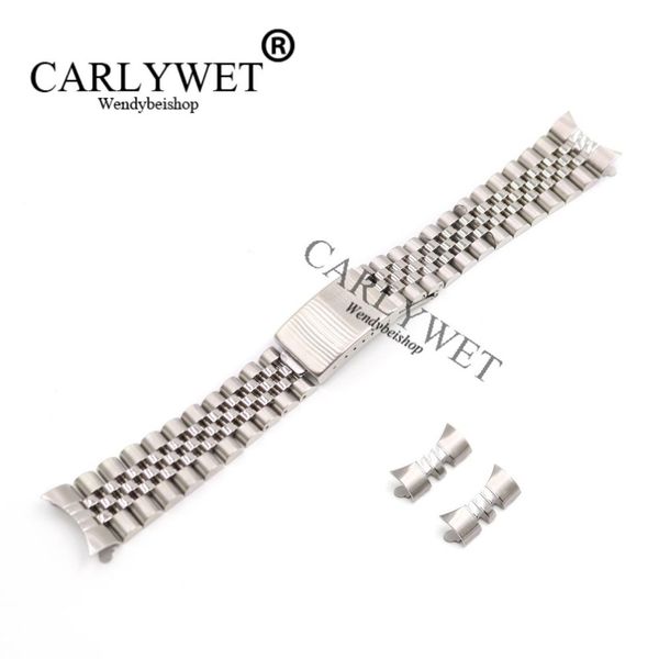 Carlywet 13 17 19 20 22mm 22mm içi boş kavisli uç katı vida bağlantıları gümüş 316L paslanmaz çelik yedek izleme bandı kayış bilezik209c