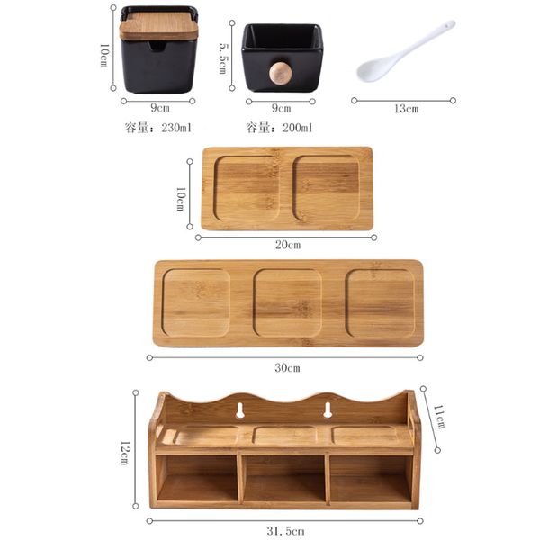 Jarra de especiarias de tempero de cerâmica criativa minimalista com tampa de bambu Caixa de armazenamento de salão de porcelana condimentos de cozinha condimentos