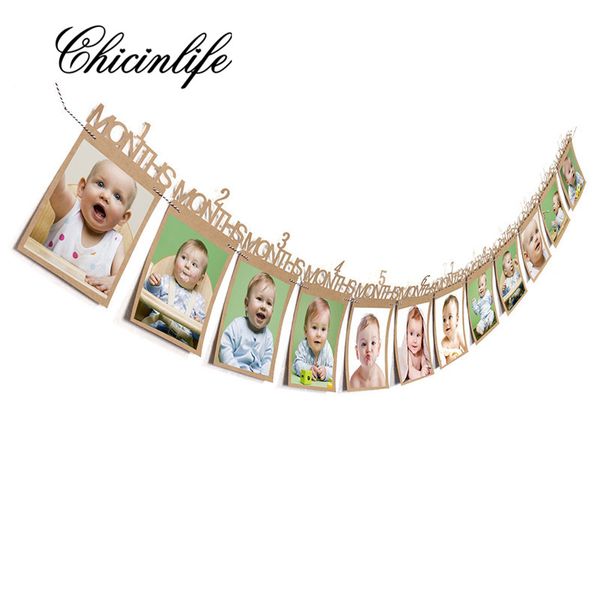 Chicinlife 1Set 1-12 mesi Photo Banner Garland Baby 1 anno Happy First Birthday Banner Banner Party Foto Booth Decoration