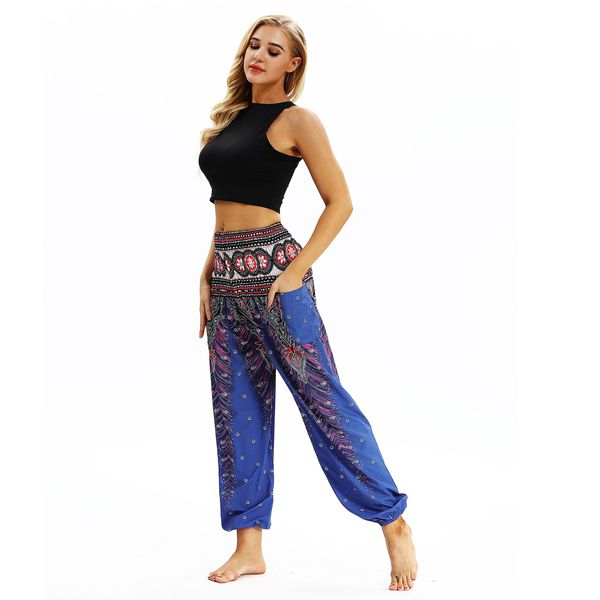 Pantaloni da yoga casual palazzo da donna, pantaloni da spiaggia sciolti spiaggia casual boho vintage hippie bohémien pilates