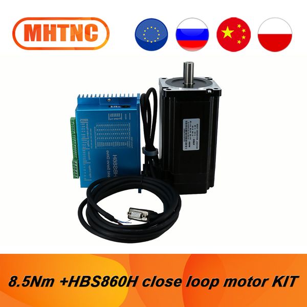 POLAND RU NEMA34 CHIUST HOOP DC Motore 8.5N 1230oz-in 6A con encoder HBS860H / HBS86H Driver servo 3M Cavo encoder per CNC