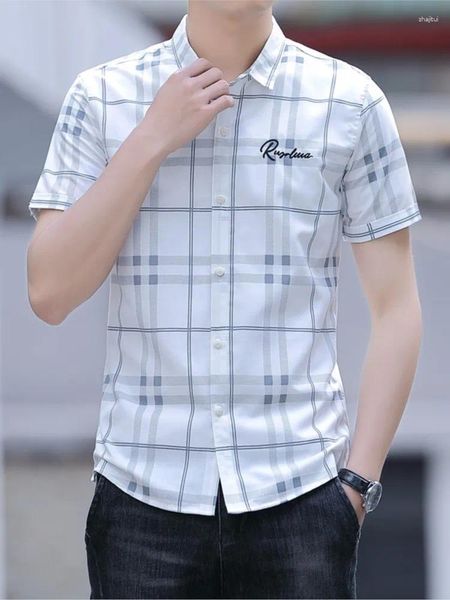 Herren -Hemdhemden Baumwollmodehemd koreanische Sommer Kurzarm Slim plus Jugend Trend atmungsaktives weiches kariertes ober groß große Größe