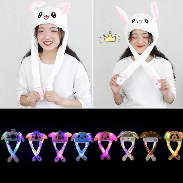 1pcs kawaii luxuoso liderado orelhas de coelho chapéu de coelho adorável crianças luminosas luminadas de pelúcia adulta tampa de tampa movimentada de orelhas com presentes