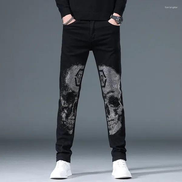 Calças de jeans masculinas Marca bordada de moda calças esticadas de personalidade magra da moda Four Seasons Black Leisure