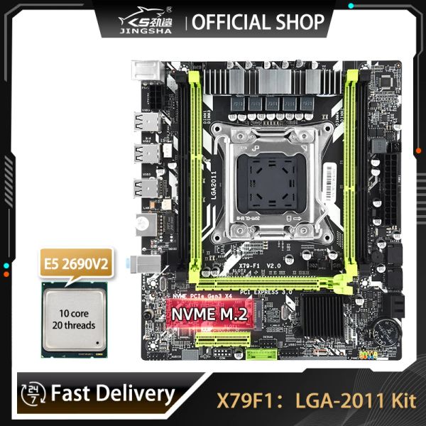 Motherboards X79 Kit LGA2011 da placa -mãe com Xeon E5 2690v2 Suporte ao processador DDR3 até 128 GB Kit de combinação de memória NVME M.2 SATA F1 LGA2011 Kit