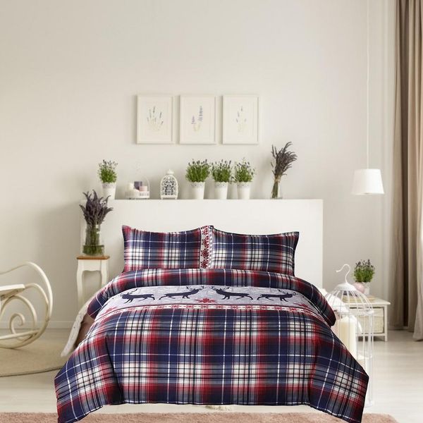 Casa de Natal Têxtil menina garotas de cama de veado Deer Snowflake Tree Checked Duvet Cobertador Fronha, mulher de cama adulta lençol rei