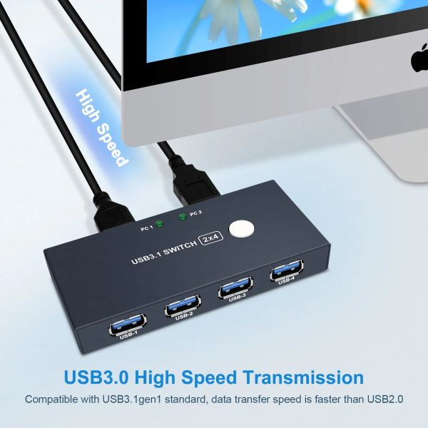 Hubs Pway USB 3.0 Switch Selector 4 Port 2 Computer Peripheral Adapter Box Selector Hub für PC -Drucker 2 Pack männliches Kabel 2x4