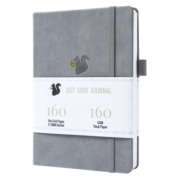 Defterler Buke Squirrel Mermi Planlayıcısı Nokta Izgara Defter Dergisi ve Çizim Sketcbook PU Deri, 160gsm kalın kağıt