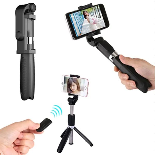 Sticks L01S Bluetooth Selfie Stick mit Stativ -Kunststoff -Legierungs -Selbstklebern Selfiestick Telefon Selfestick für iPhone Huawei Smartphone