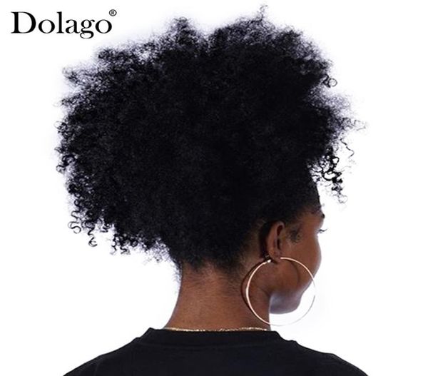 Clipe de 1 peça em rabos de cavalo dolago afro kinky rabo de cavalo cacheado para mulheres naturais cor preta Remy Hair 5298815