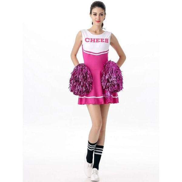 Vestido vermelho+pompoms líderes de líderes de torcida