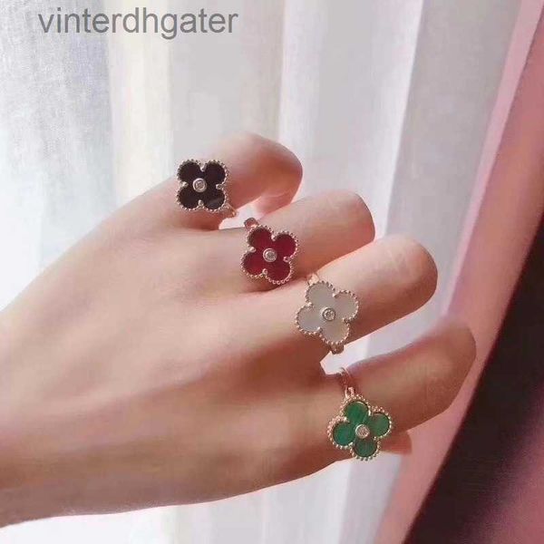 High -End Vancefe Brand Designer Ringe für Frauen S925 Sterling Silber Red Black Achat Ring High Edition Clover Ring Full Diamond als Geburtstagsgeschenk