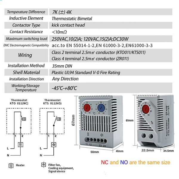 DIN RAIL CANTERNTER CONTRYTER TEMPROUTER TERMOSTAT KTO011 KTS011 от 0 до 60 градусов Механический терморегулятор Цельсия.