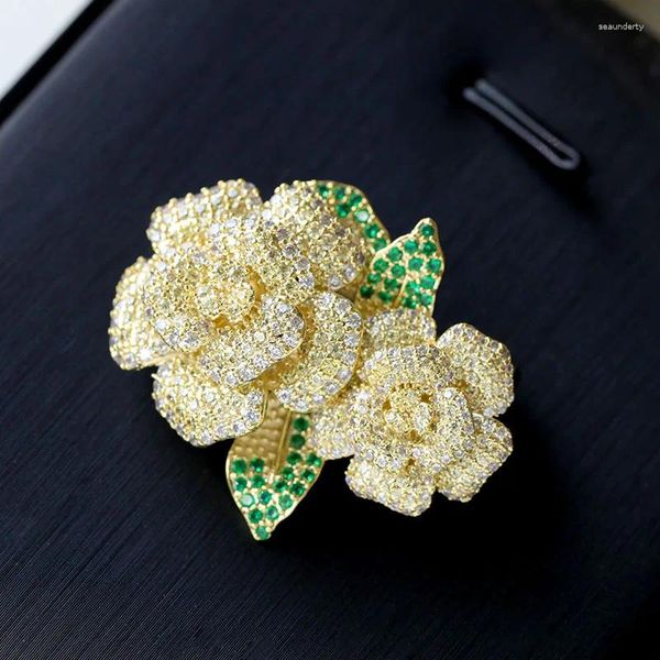 Spille eleganti perni di fiore di strass di cristallo giallo per spillo zircone bianco per le donne gioielli di matrimonio con filo vintage perno sciarpa