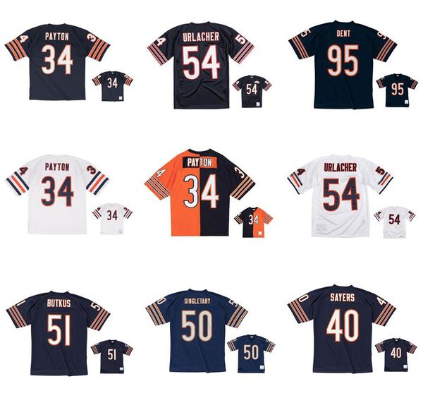 Maglie da calcio cucite 34 Walter Payton 9 Jim McMahon 51 Dick Butkus 89 Mike Ditka 54 Brian Urlacher 50 Mike Singletary 95 Richard Dent 40 Gale Sayers Maglie retrò