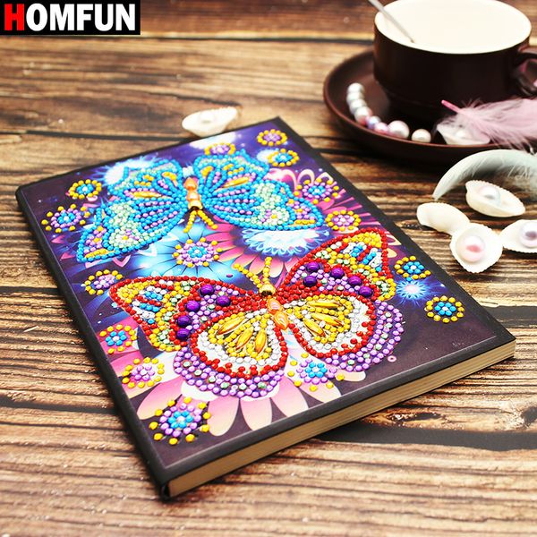 Notebooks HOMFUN A5 5D Pintura de diamante DIY Diário de forma especial Livro de diamante Bordado 